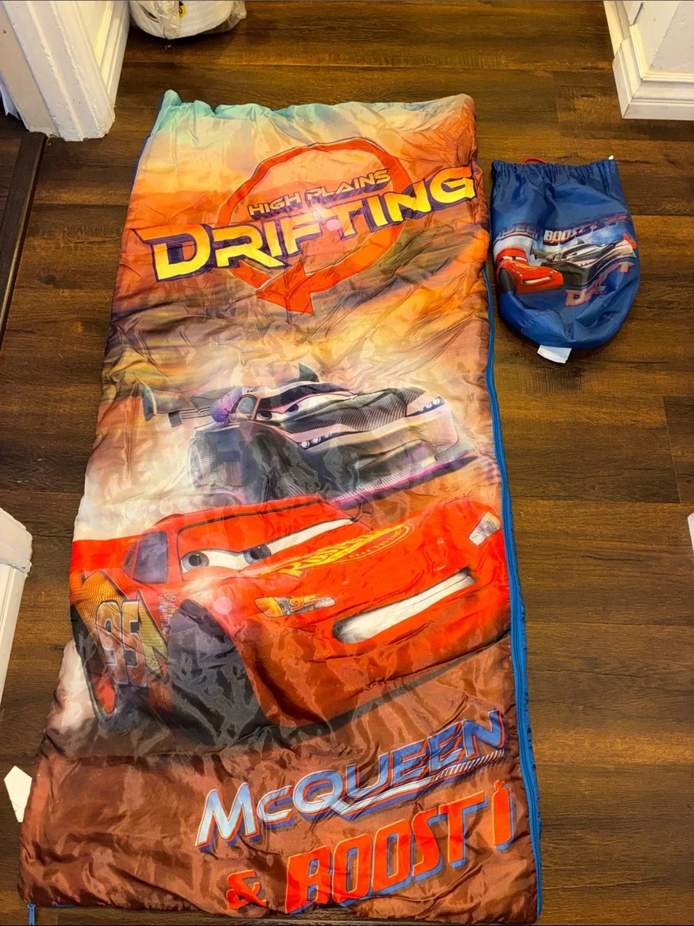 VINTAGE DISNEY Cars McQueen & Boost Kids Sleeping Bag - Red/Brown Racing